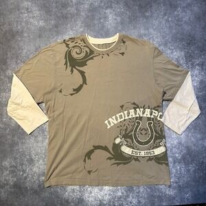 Y2K NFL Indianapolis Colts Double Sleeve Graphic T Shirt Men's XXL Tan Green